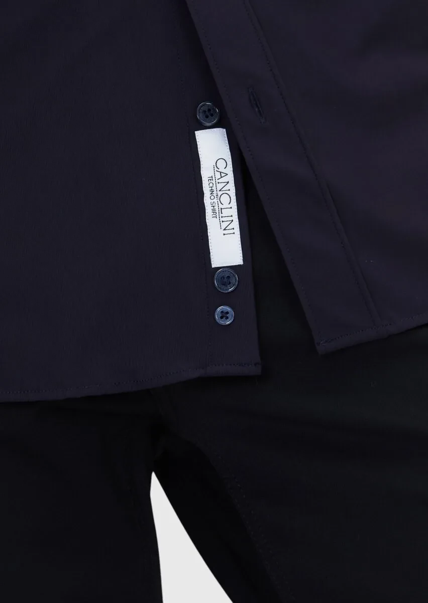 Navy Blue Plain Regular Fit Weaving Classical Shirt - 6