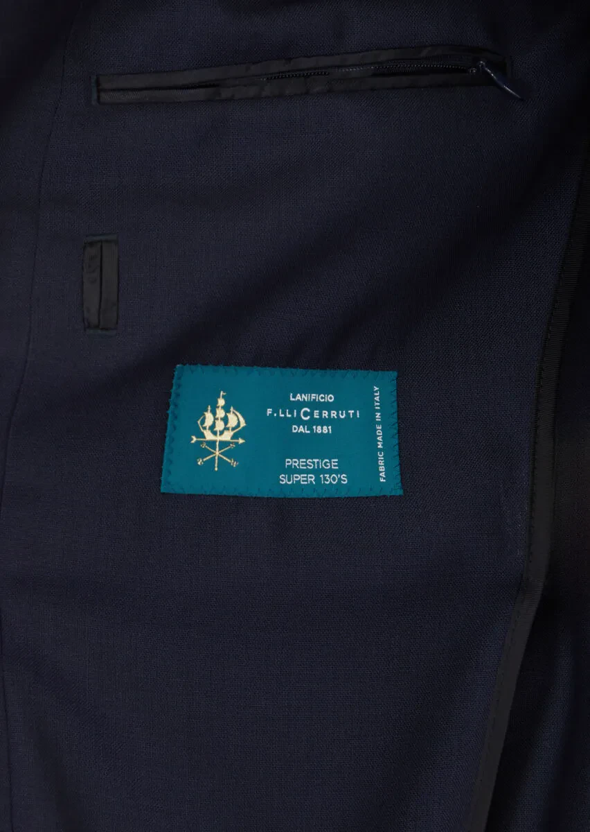 Navy Blue Plain Shirt Shoulder Slim Fit 100% Wool Jacket - 4