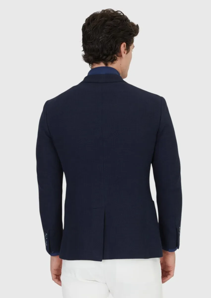 Navy Blue Plain Shirt Shoulder Slim Fit Cotton Blended Jacket - 7