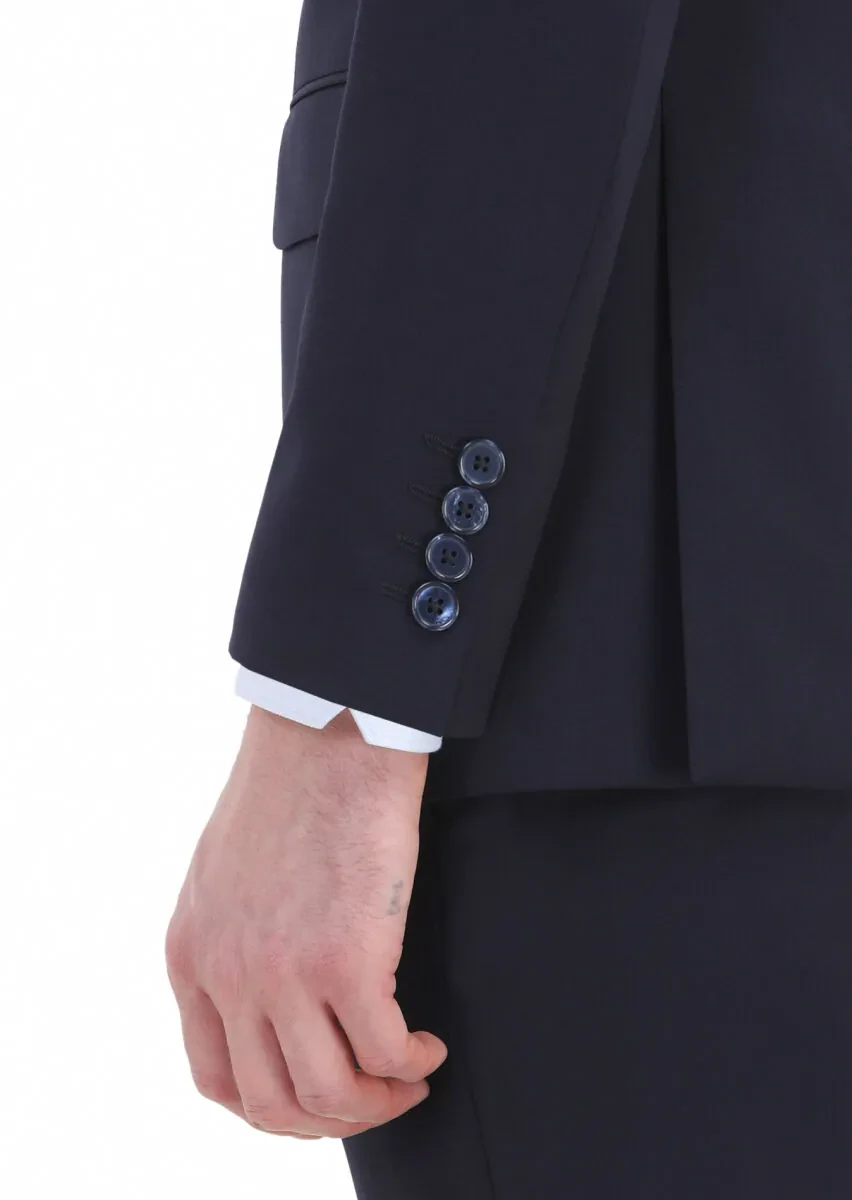 Navy Blue Plain Thin&Taller Slim Fit 100% Wool Suit - 5