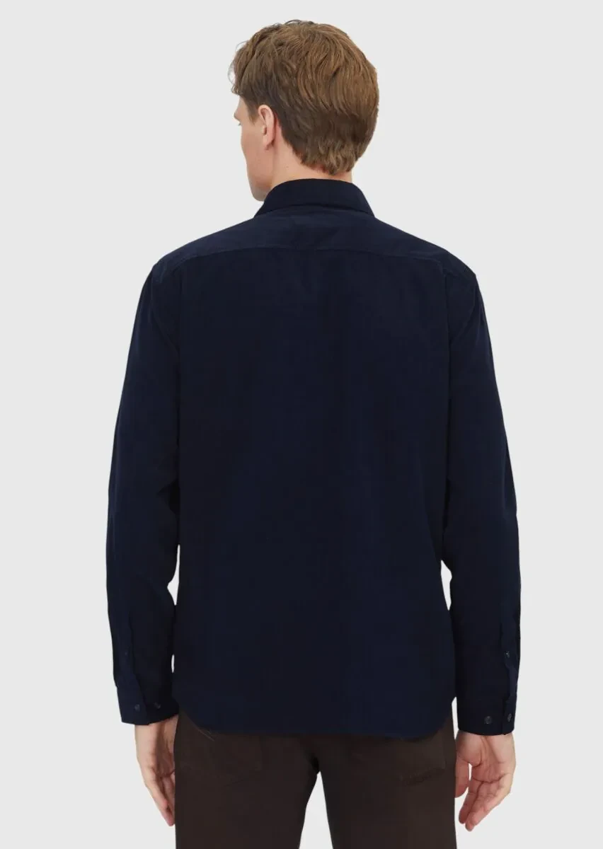 Navy Blue Plain Weaving Casual 100% Cotton Shirt - 6