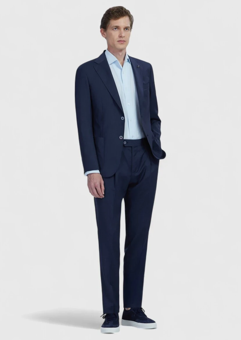 Navy Blue Plain Zeroweight Slim Fit 100% Wool Jacket - RAMSEY