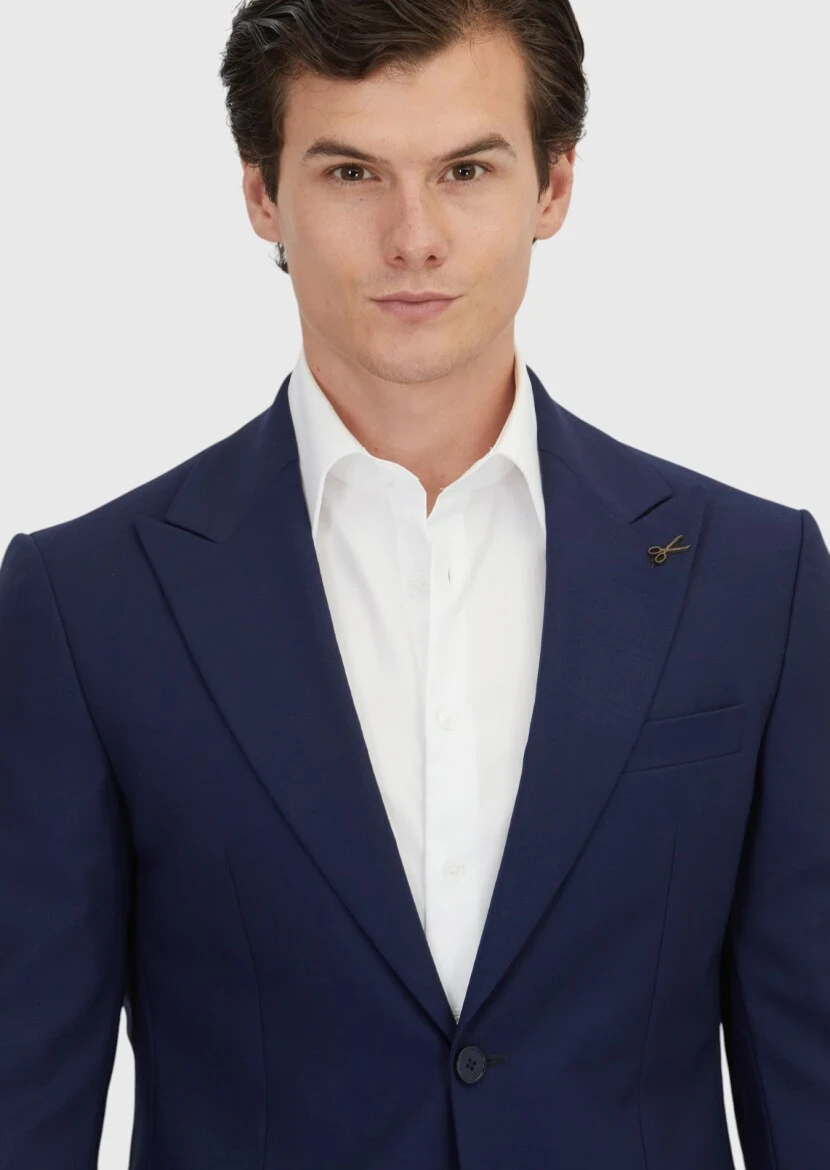 Navy Blue Plain Zeroweight Slim Fit 100% Wool Suit - 3