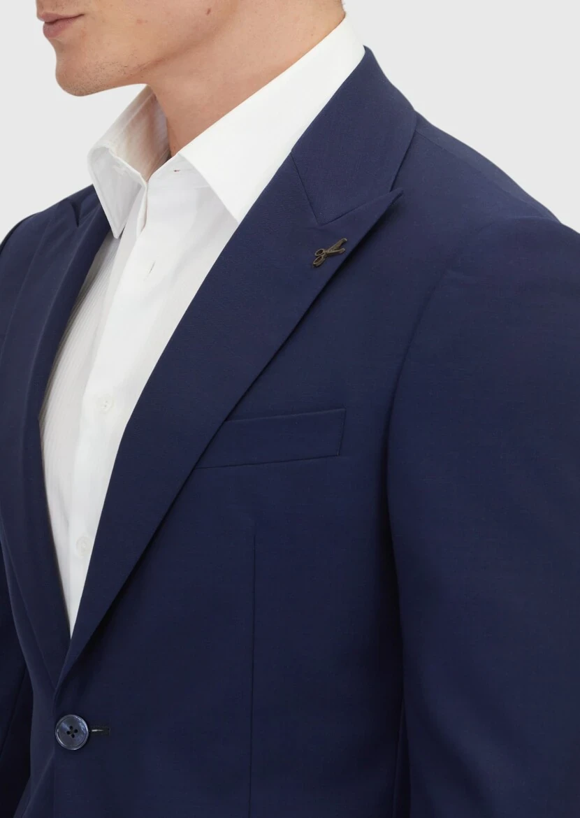 Navy Blue Plain Zeroweight Slim Fit 100% Wool Suit - 4