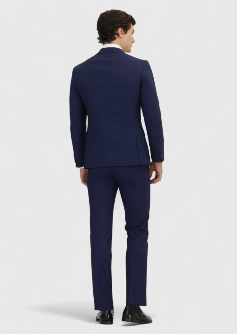 Navy Blue Plain Zeroweight Slim Fit 100% Wool Suit - 6