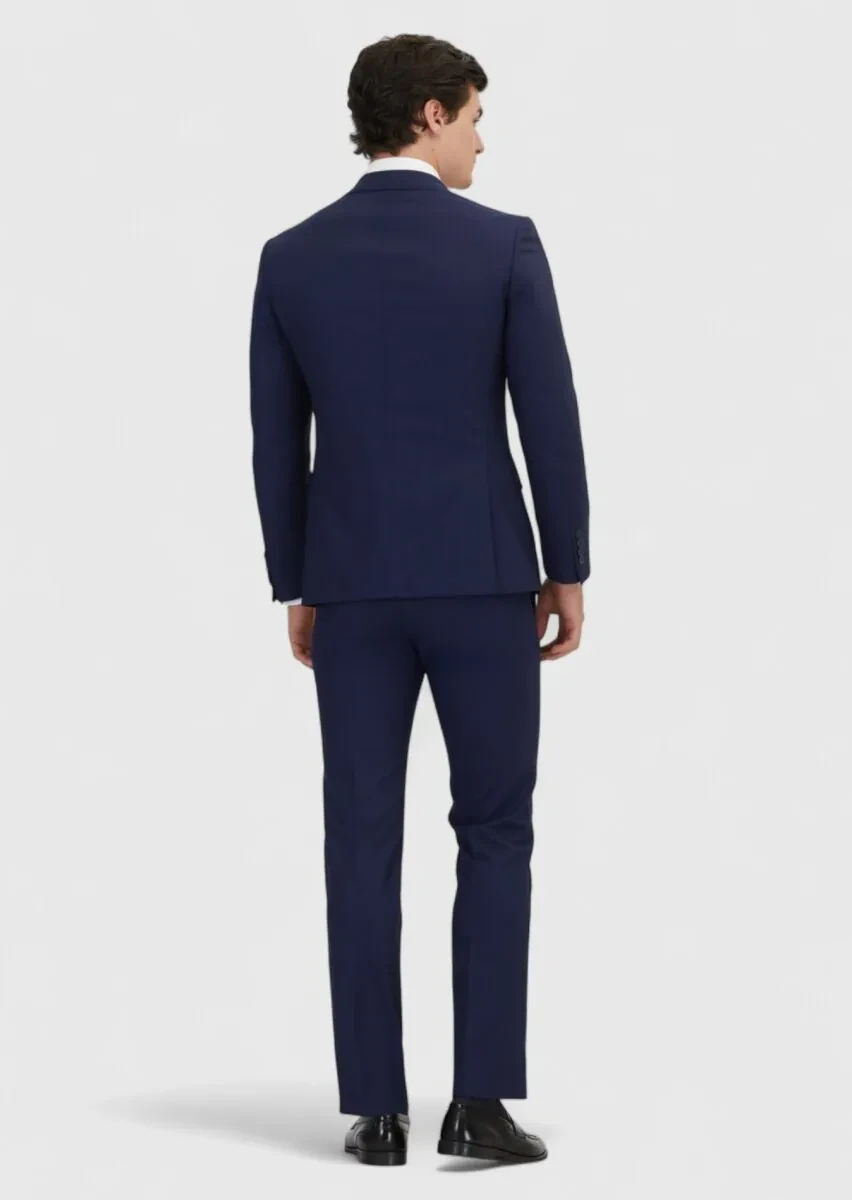 Navy Blue Plain Zeroweight Slim Fit 100% Wool Suit - 6