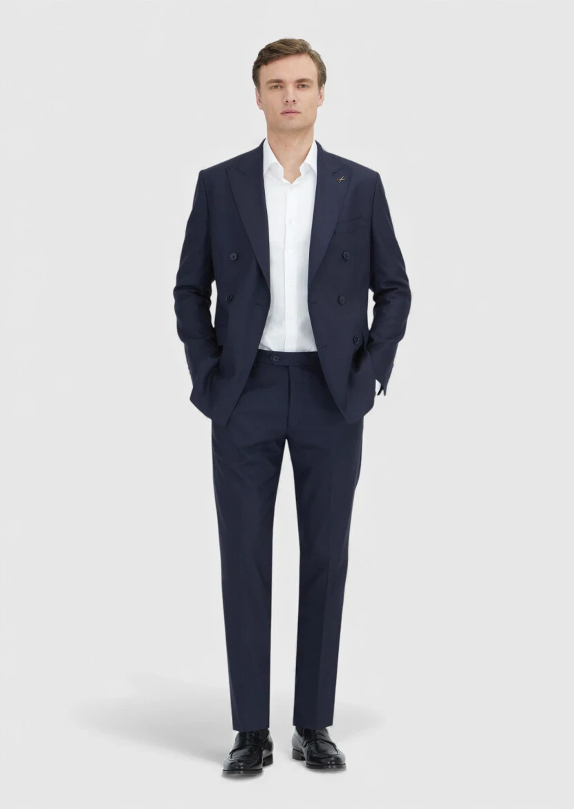Navy Blue Plain Zeroweight Slim Fit 100% Wool Suit - RAMSEY