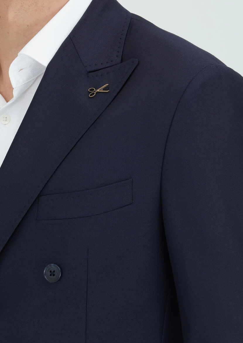 Navy Blue Plain Zeroweight Slim Fit 100% Wool Suit - 4