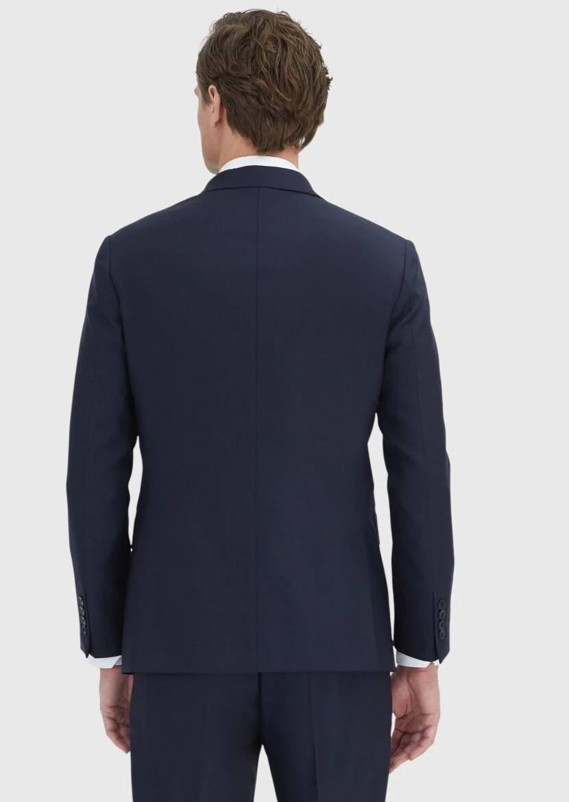 Navy Blue Plain Zeroweight Slim Fit 100% Wool Suit - 6
