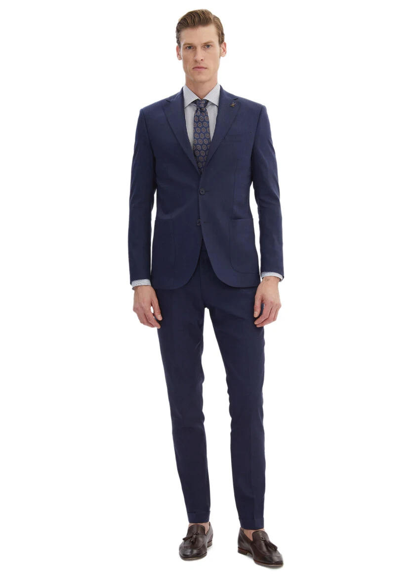 Navy Blue Plain Zeroweight Slim Fit Wool Blended Suit - RAMSEY