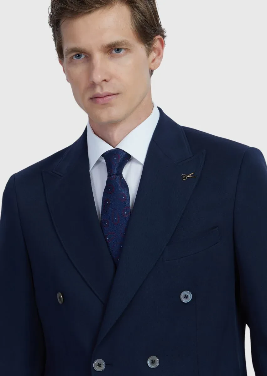 Navy Blue Plain Zeroweight Slim Fit Wool Blended Suit - 3