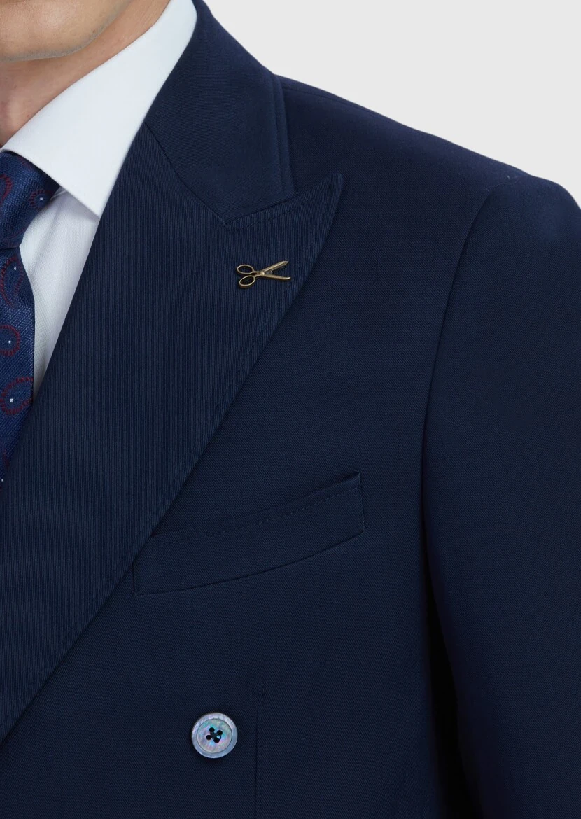 Navy Blue Plain Zeroweight Slim Fit Wool Blended Suit - 4