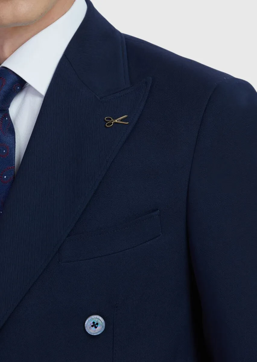 Navy Blue Plain Zeroweight Slim Fit Wool Blended Suit - 4