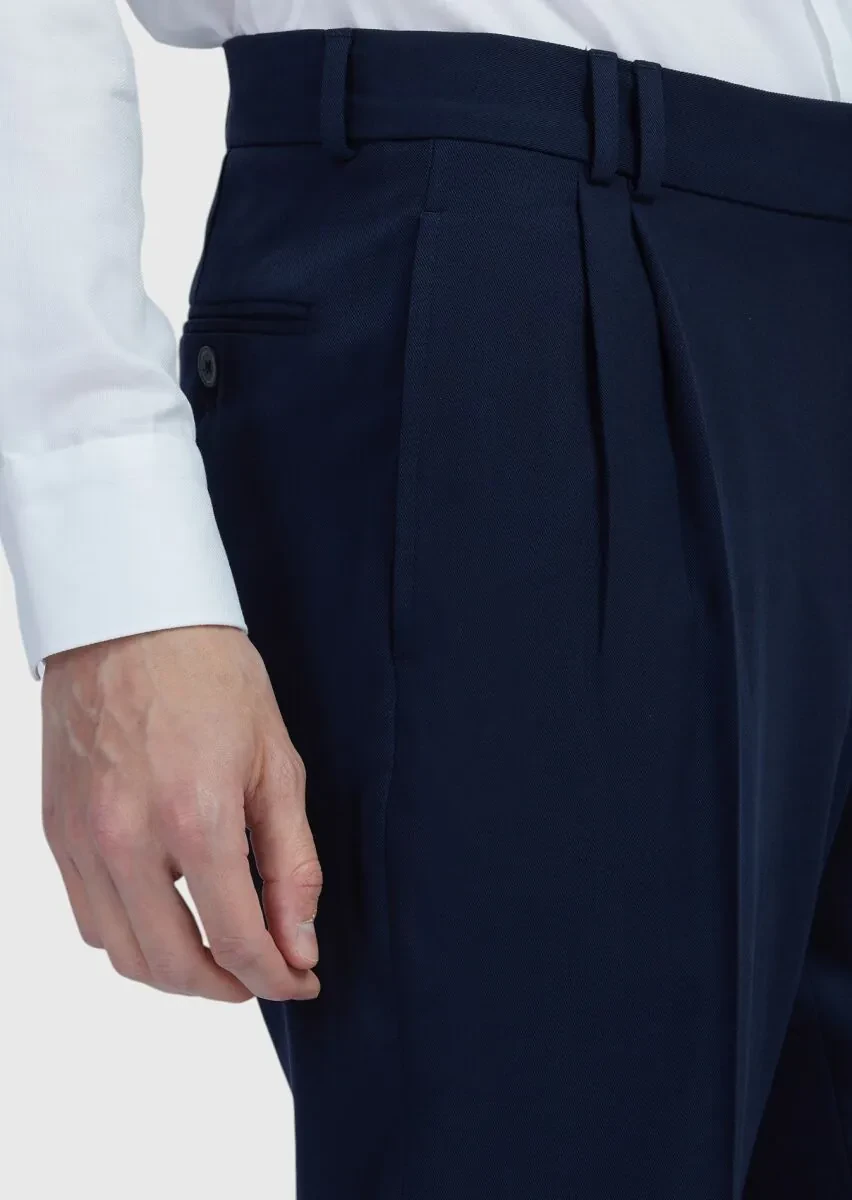 Navy Blue Plain Zeroweight Slim Fit Wool Blended Suit - 6