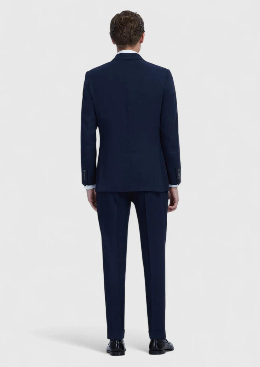 Navy Blue Plain Zeroweight Slim Fit Wool Blended Suit - 8