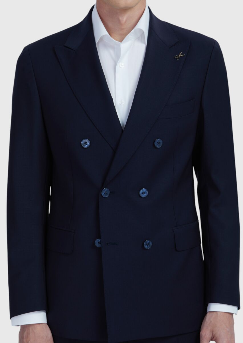 Navy Blue Plain Zeroweight Slim Fit Wool Blended Suit - 3