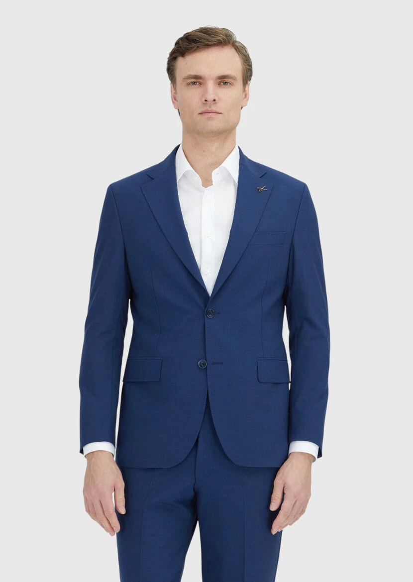 Navy Blue Plain Zeroweight Slim Fit Wool Blended Suit - RAMSEY