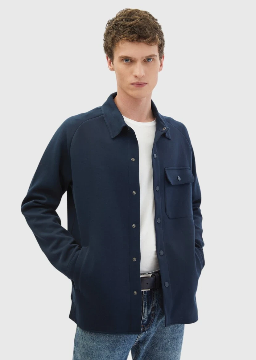 Navy Blue Polo Neck Plain Sweatshirt - RAMSEY