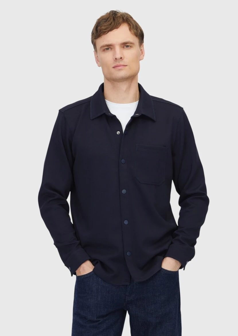 Navy Blue Polo Neck Plain Sweatshirt - RAMSEY