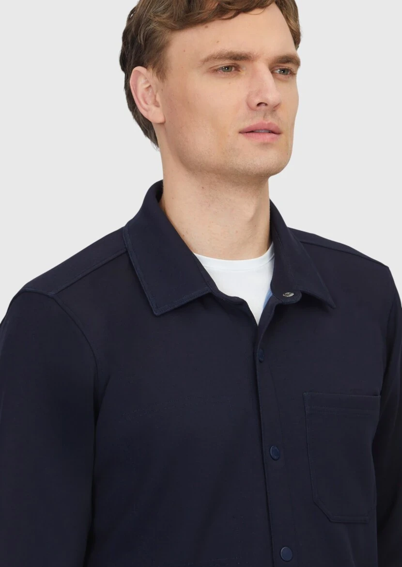 Navy Blue Polo Neck Plain Sweatshirt - 4