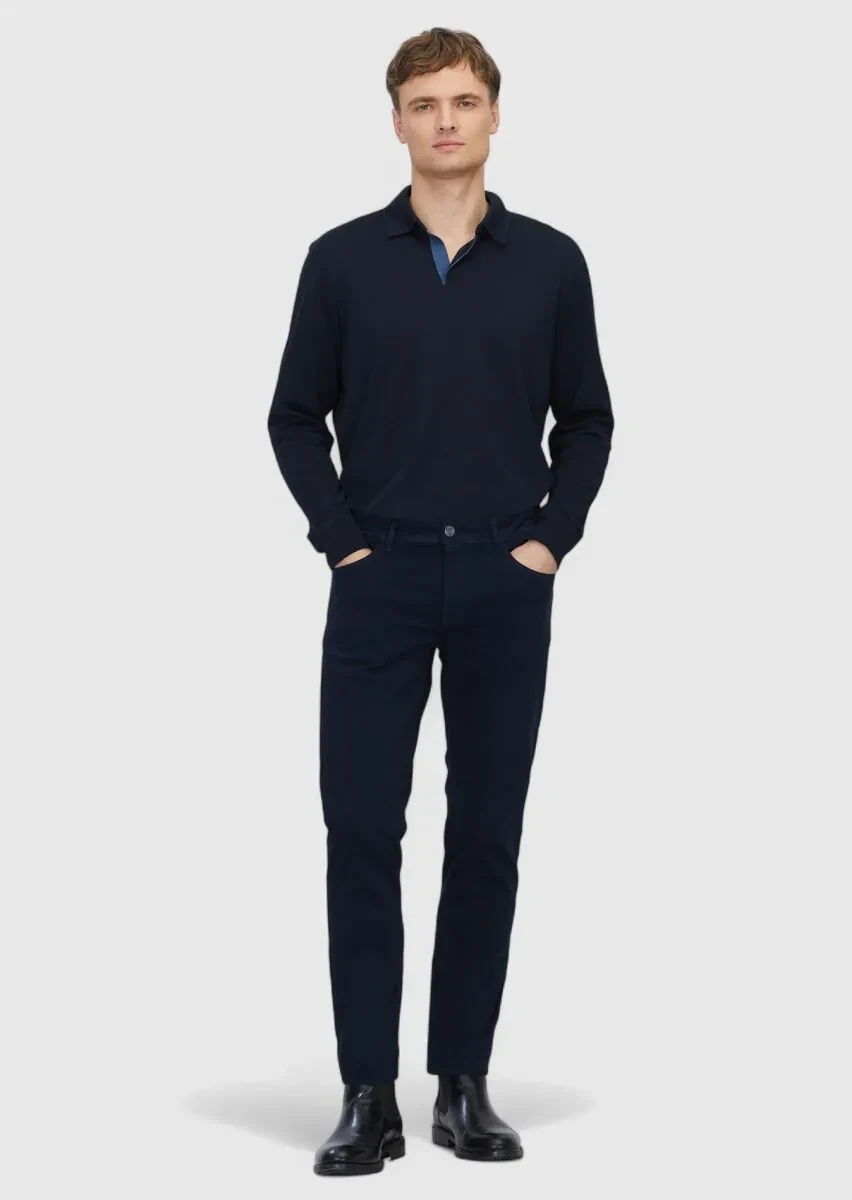 Navy Blue Polo Neck Plain Sweatshirt - 2