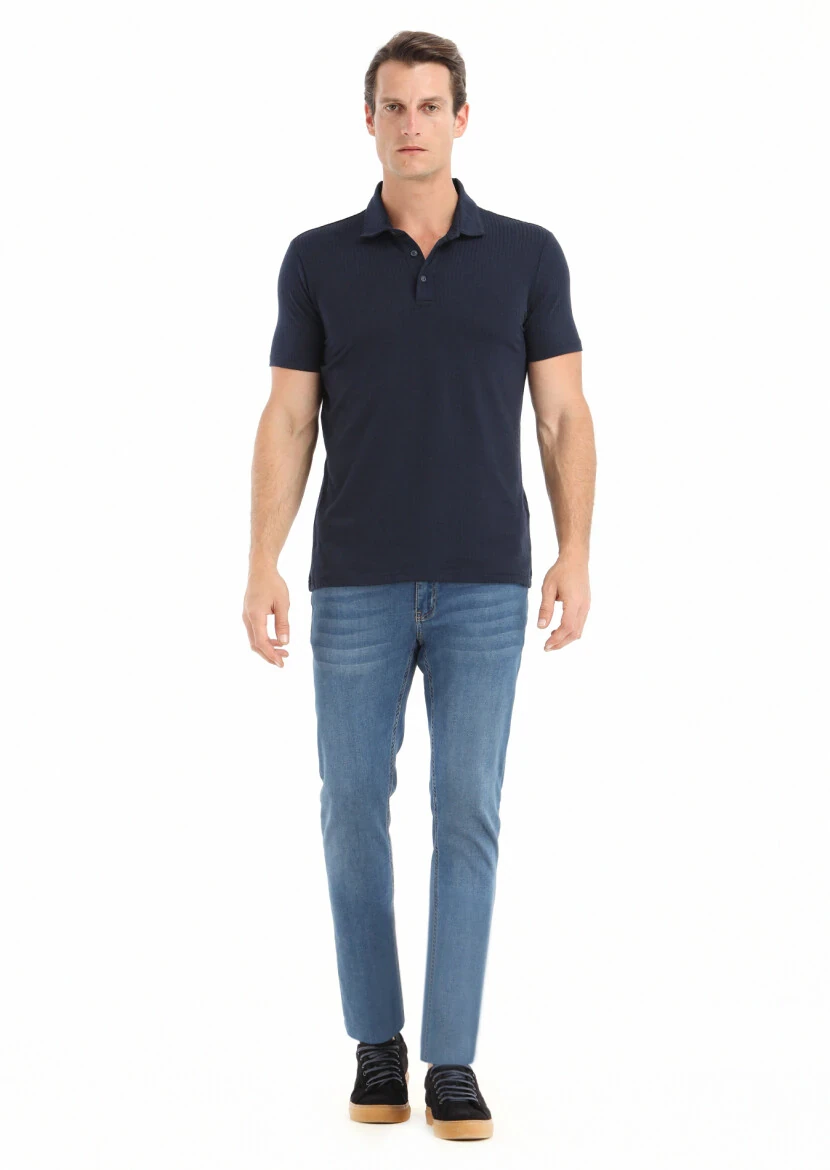 Navy Blue Polo Neck T-Shirt - 1