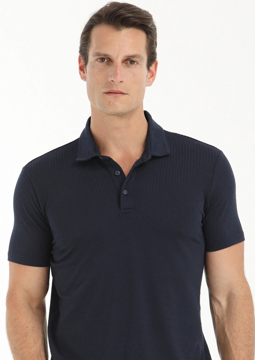 Navy Blue Polo Neck T-Shirt - 3