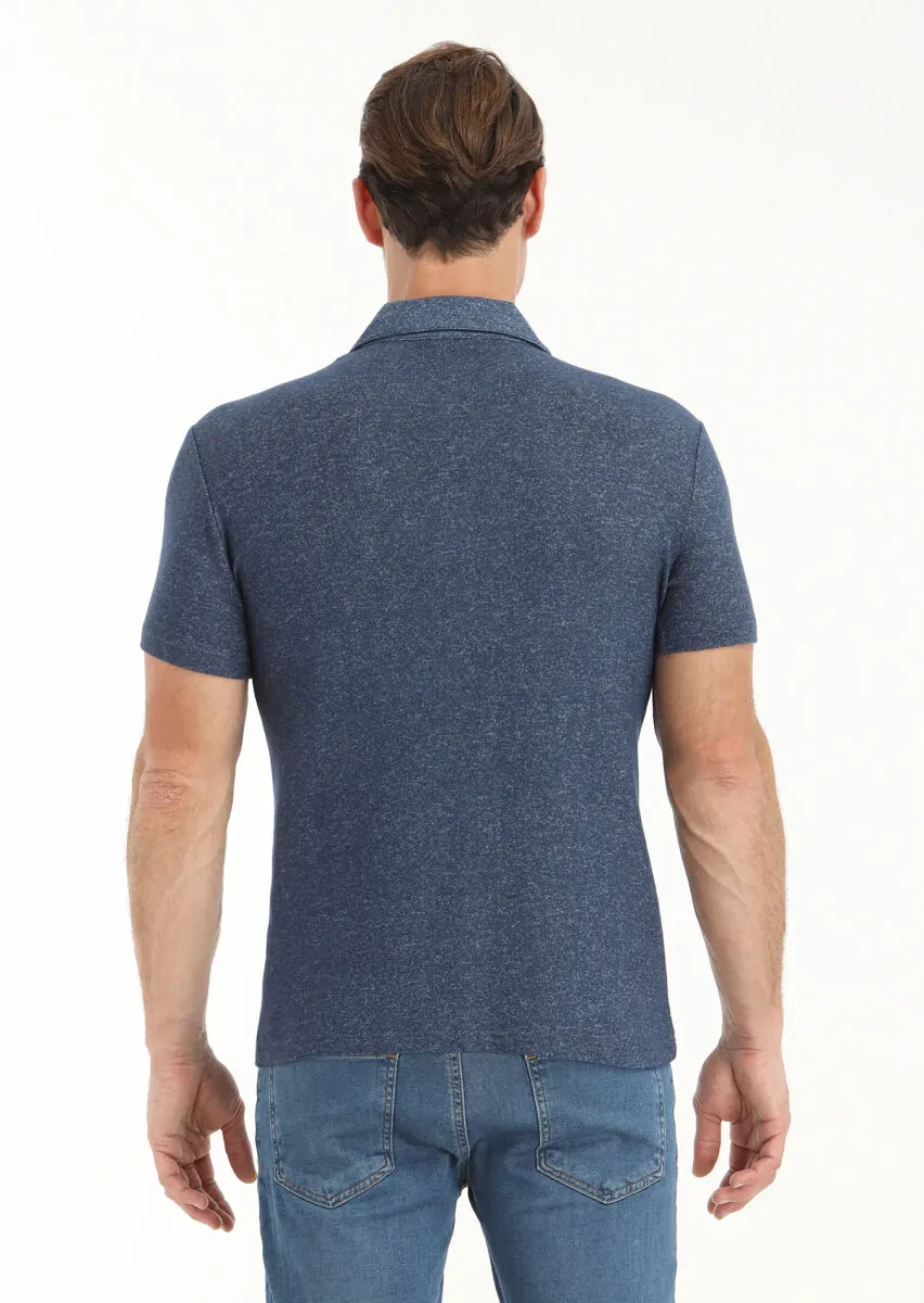 Navy Blue Polo Neck T-Shirt - 4