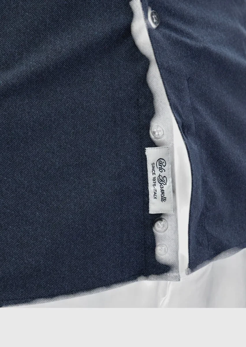 Navy Blue Printed Casual Fit Knitting Casual Shirt - 5