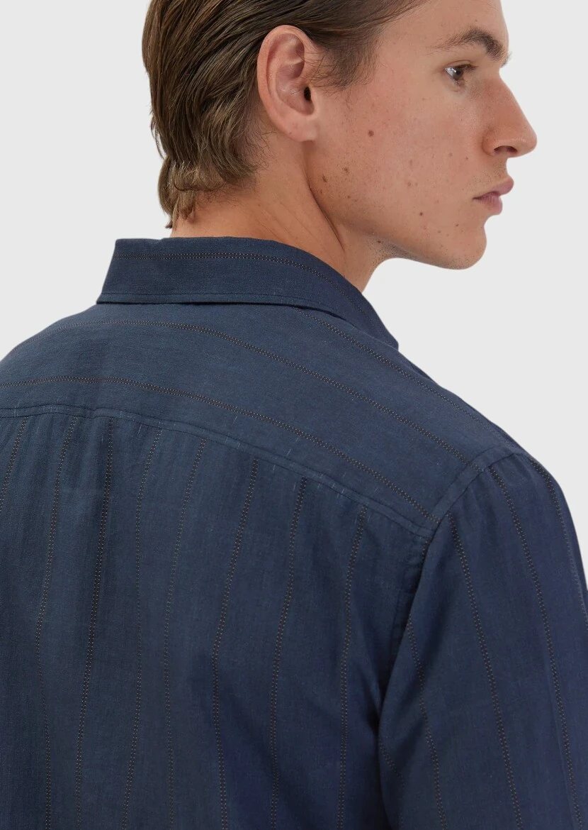 Navy Blue Printed Casual Fit Weaving Casual 100% Cotton Shirt - 4