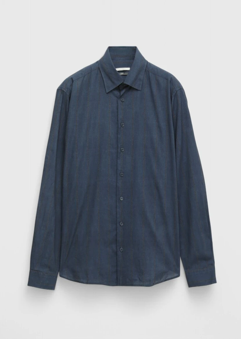 Navy Blue Printed Casual Fit Weaving Casual 100% Cotton Shirt - 6