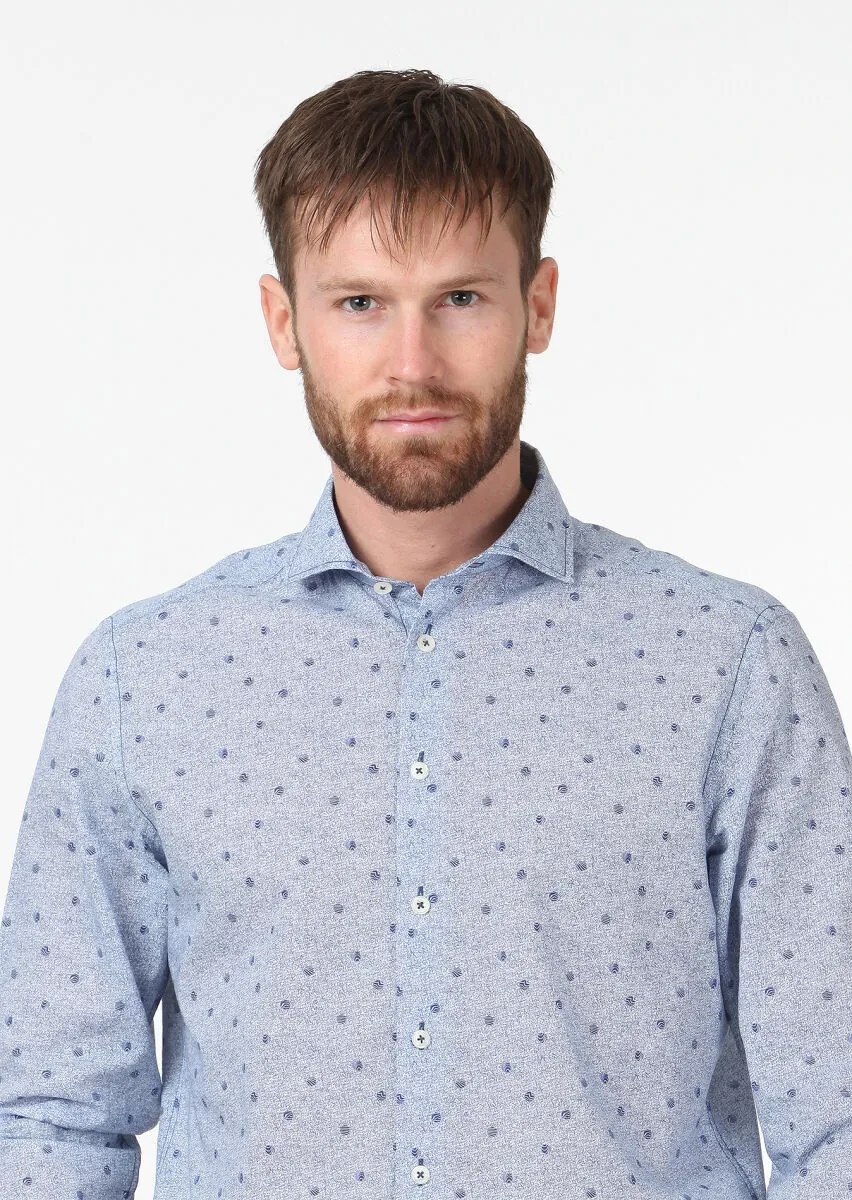 Navy Blue Printed Regular Fit Weaving Casual 100% Cotton Shirt - 3