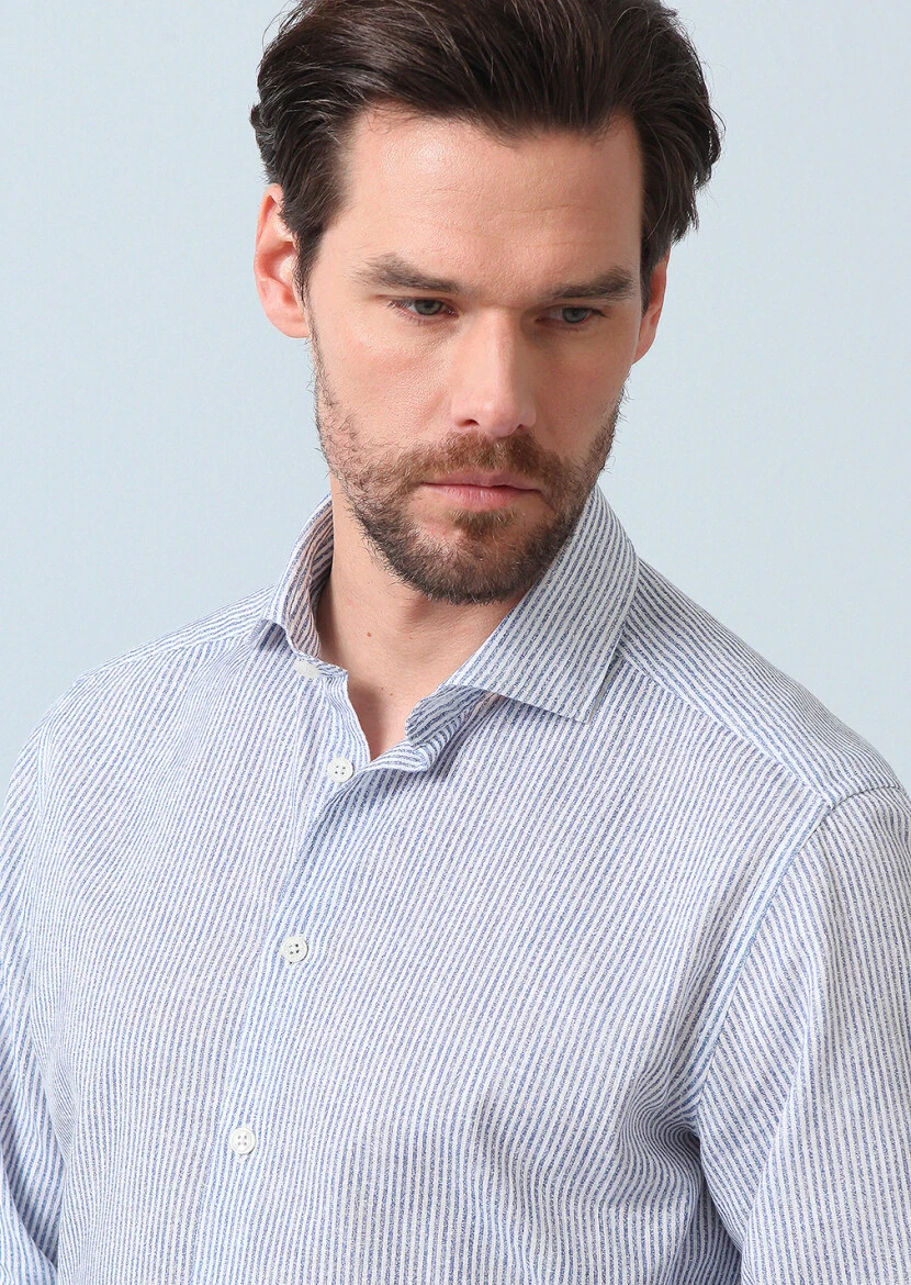 Navy Blue Printed Regular Fit Weaving Casual 100% Cotton Shirt - 1