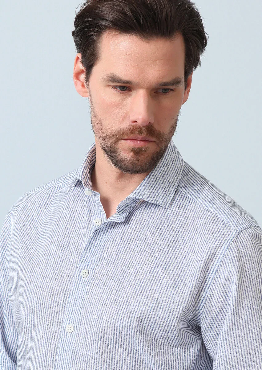 Navy Blue Printed Regular Fit Weaving Casual 100% Cotton Shirt - 1