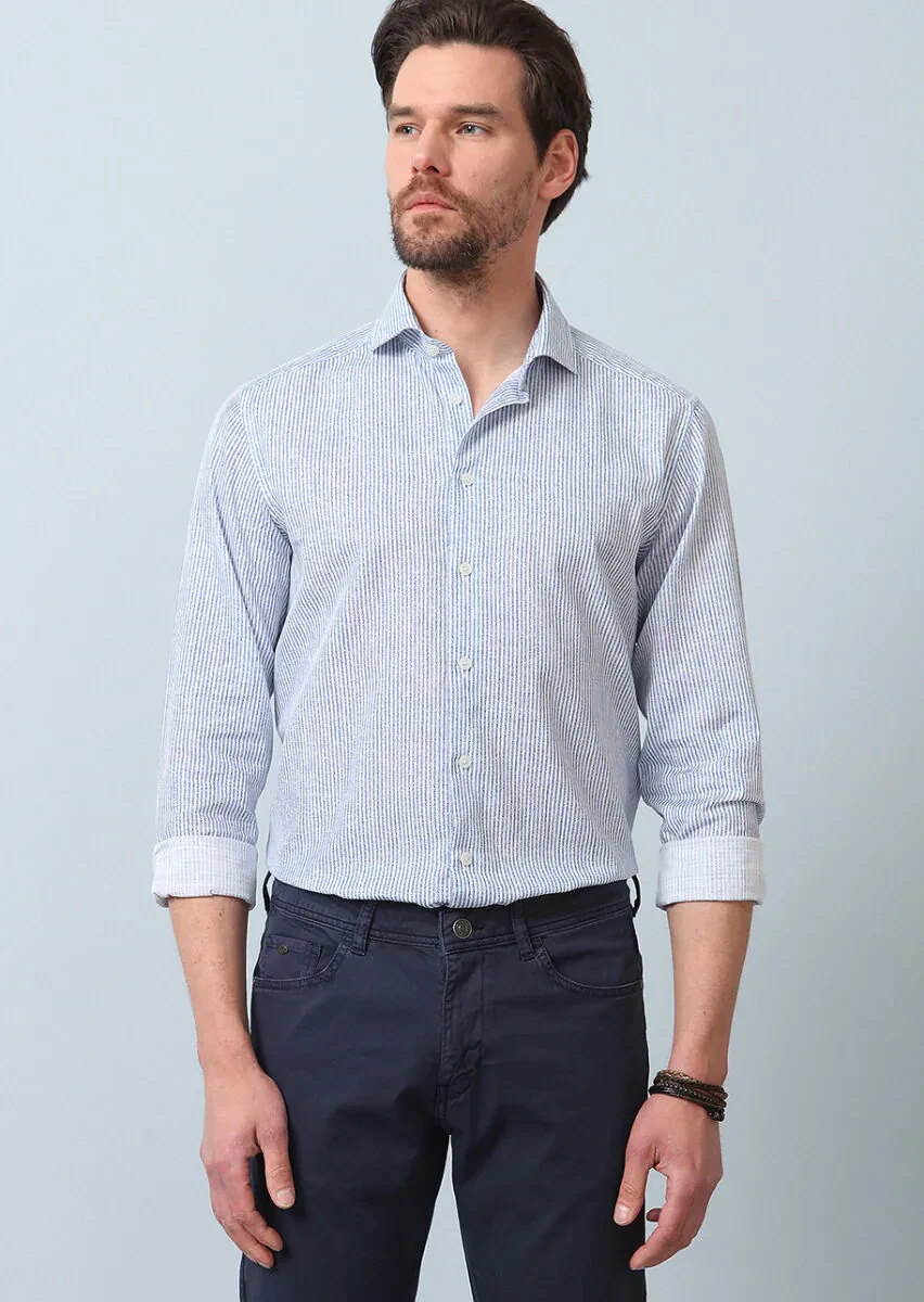 Navy Blue Printed Regular Fit Weaving Casual 100% Cotton Shirt - 2