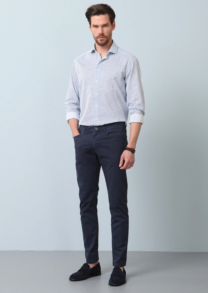 Navy Blue Printed Regular Fit Weaving Casual 100% Cotton Shirt - 3