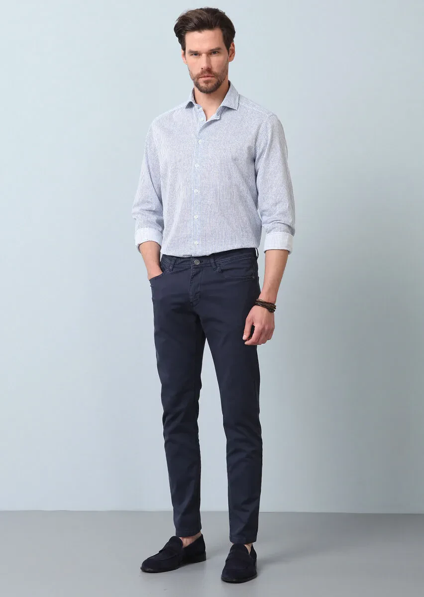 Navy Blue Printed Regular Fit Weaving Casual 100% Cotton Shirt - 3