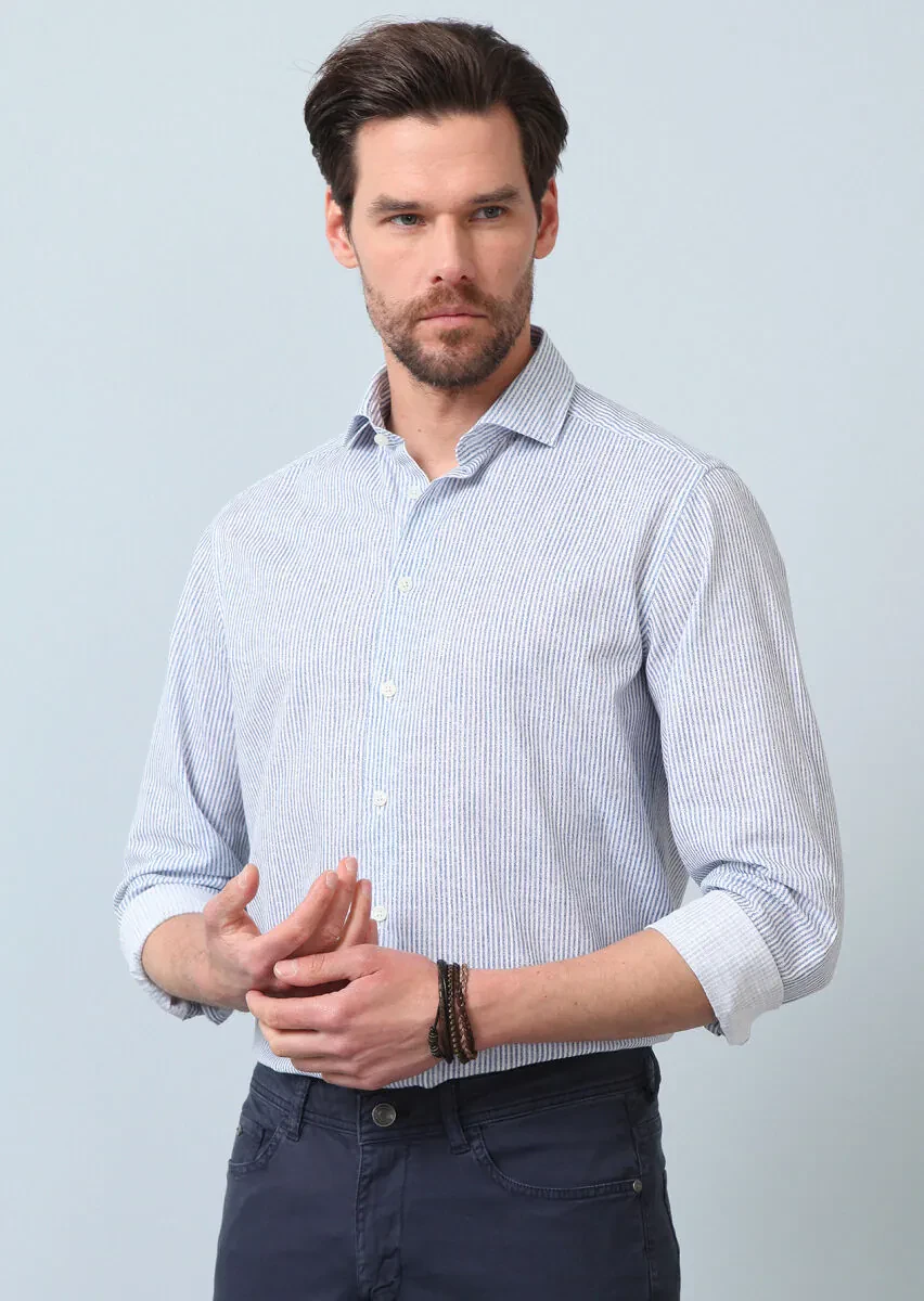 Navy Blue Printed Regular Fit Weaving Casual 100% Cotton Shirt - 5