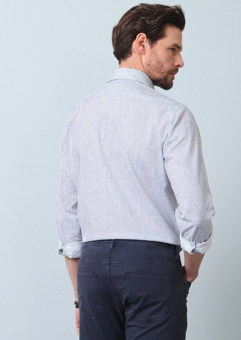 Navy Blue Printed Regular Fit Weaving Casual 100% Cotton Shirt - 6