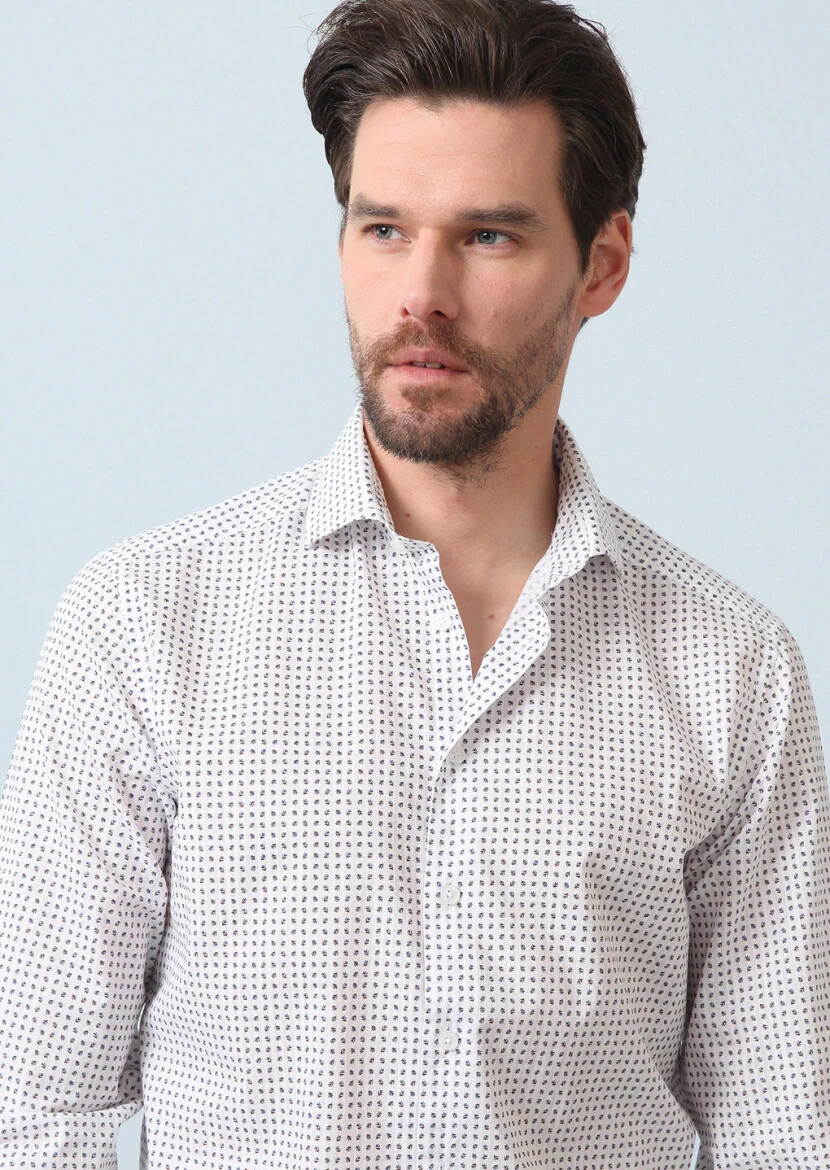 Navy Blue Printed Regular Fit Weaving Casual 100% Cotton Shirt - 1