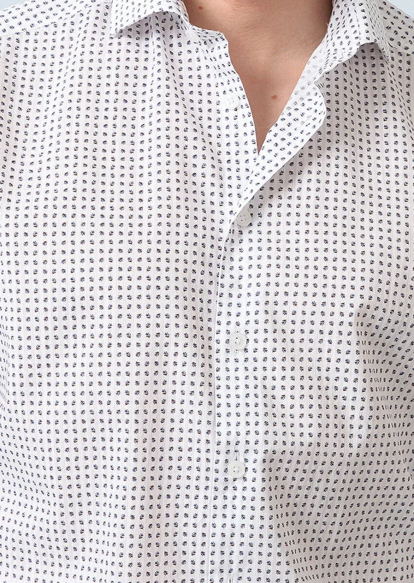 Navy Blue Printed Regular Fit Weaving Casual 100% Cotton Shirt - 2