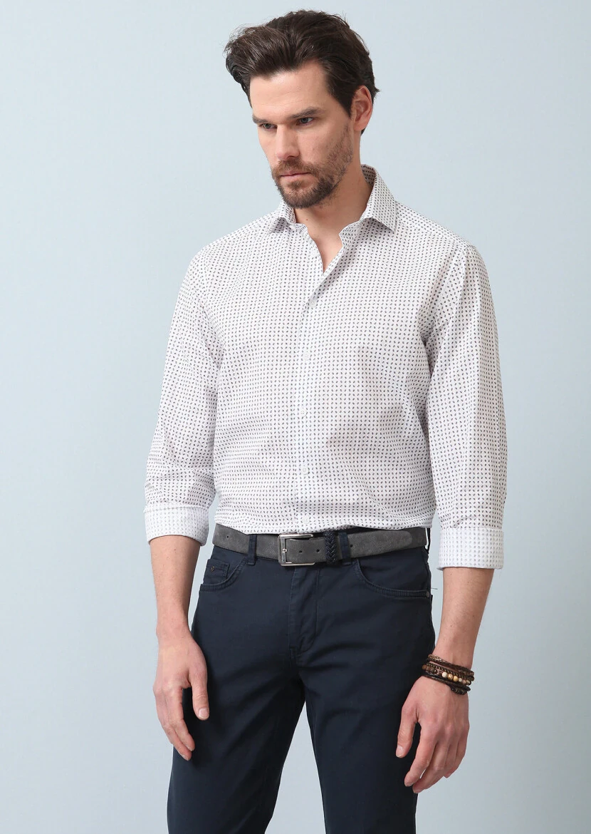 Navy Blue Printed Regular Fit Weaving Casual 100% Cotton Shirt - 3