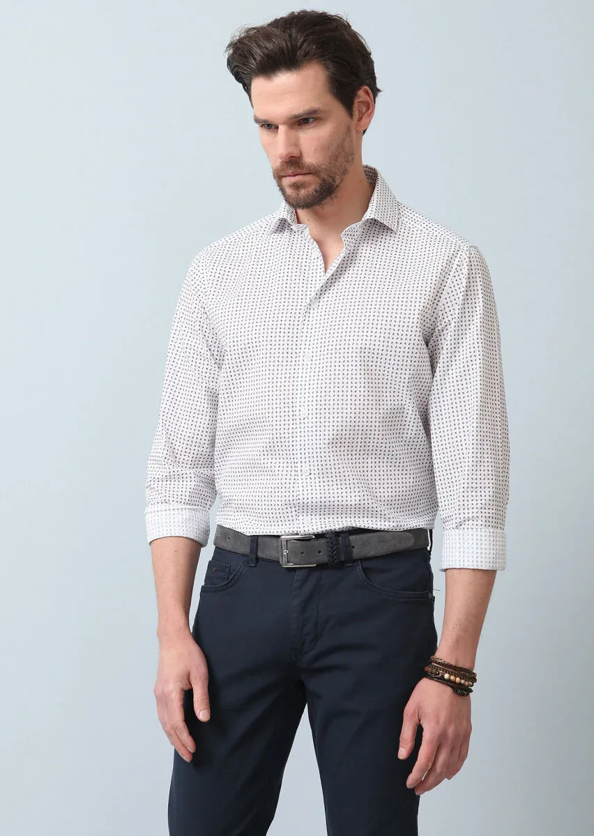 Navy Blue Printed Regular Fit Weaving Casual 100% Cotton Shirt - 3