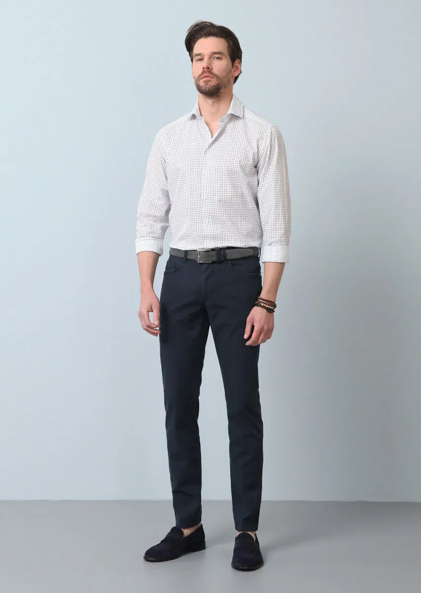 Navy Blue Printed Regular Fit Weaving Casual 100% Cotton Shirt - 4