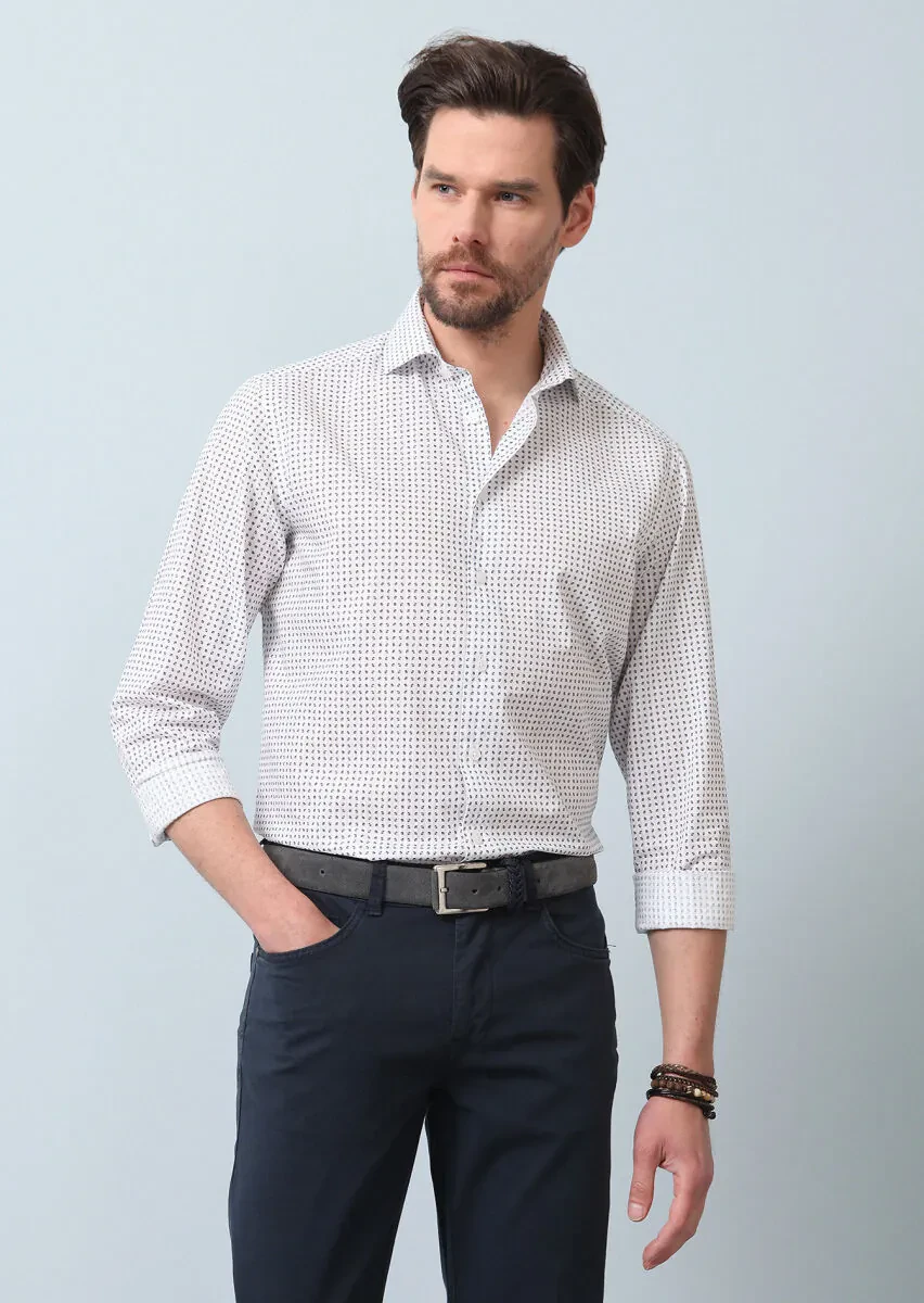 Navy Blue Printed Regular Fit Weaving Casual 100% Cotton Shirt - 5