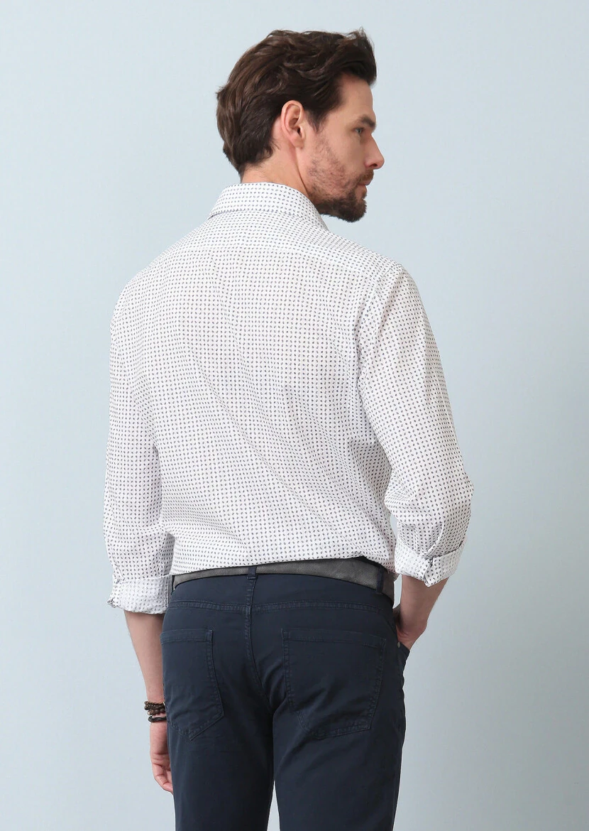 Navy Blue Printed Regular Fit Weaving Casual 100% Cotton Shirt - 6