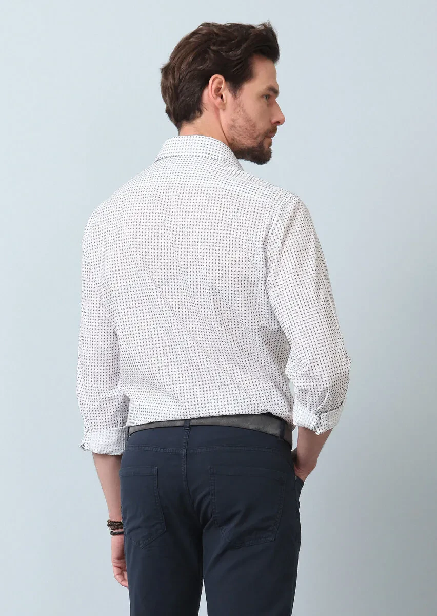 Navy Blue Printed Regular Fit Weaving Casual 100% Cotton Shirt - 6