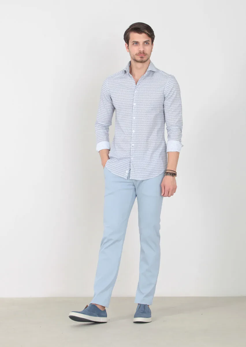 Navy Blue Printed Slim Fit Weaving Casual 100% Cotton Shirt - 2