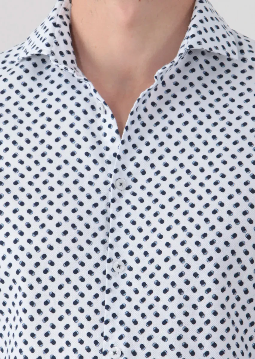 Navy Blue Printed Slim Fit Weaving Casual 100% Cotton Shirt - 4