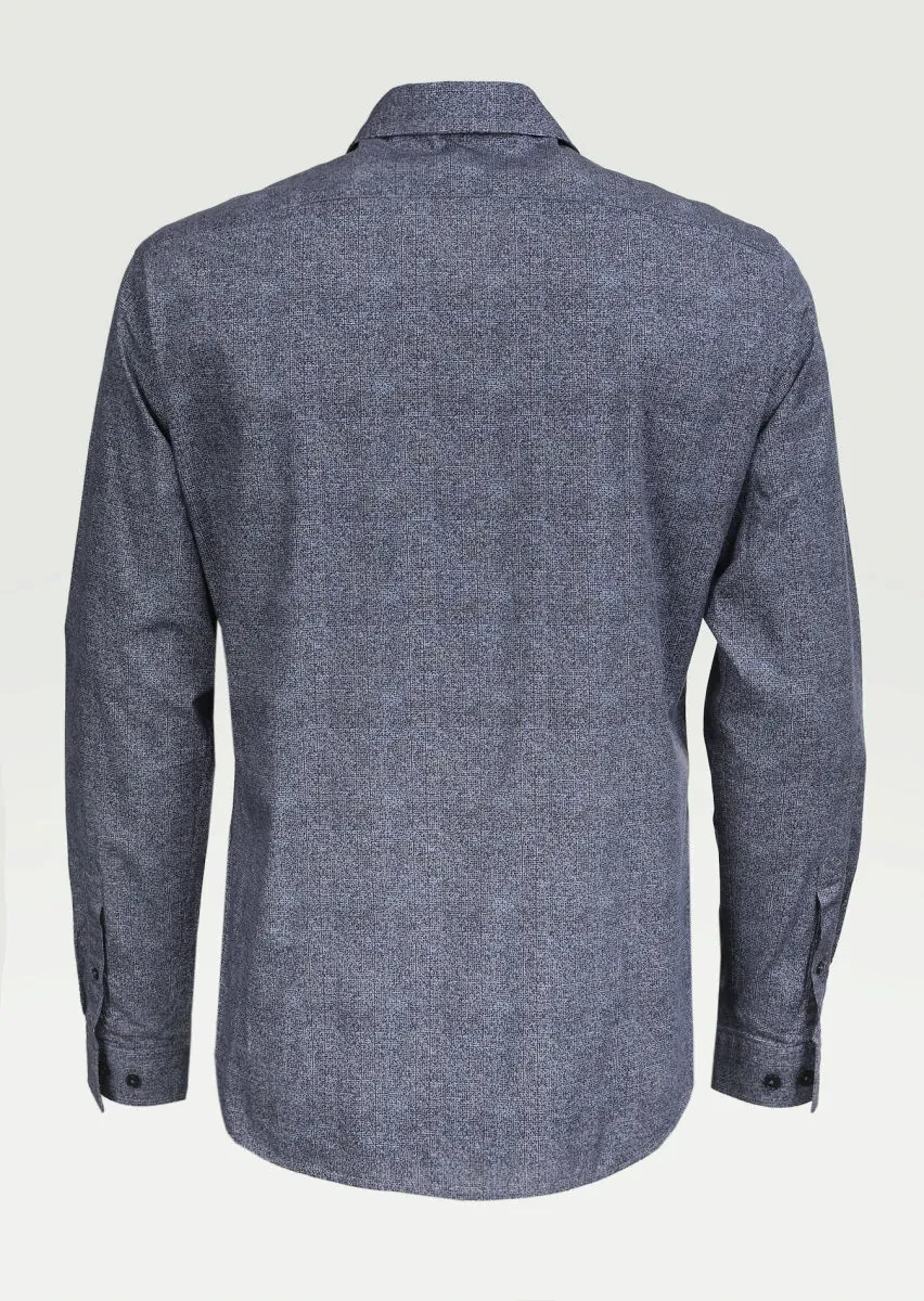 Navy Blue Printed Slim Fit Weaving Casual 100% Cotton Shirt - 7